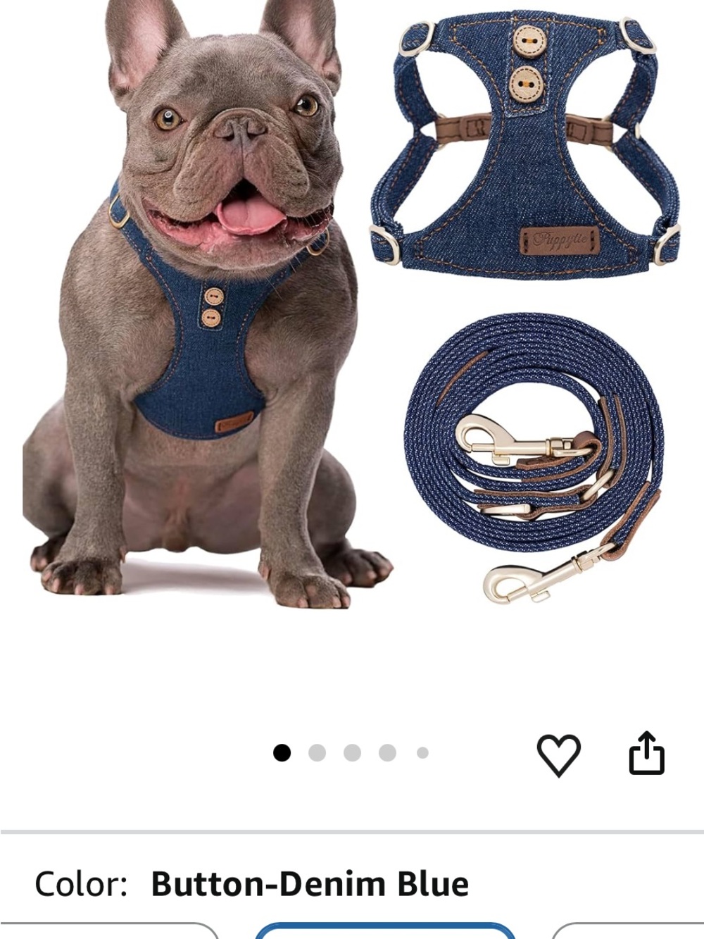 Button-Denim Blue Dog Harness and Leash Set - Stylish Comfort XXL